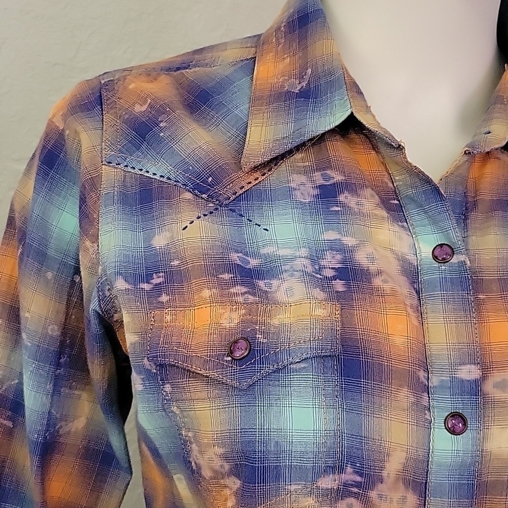 TWENTY X Plaid Bleached Snap Button Down Western Rockabilly Rodeo Shirt - Picture 4 of 6